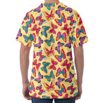 Retro Colorful Butterfly Pattern Print Men's Velvet T-Shirt