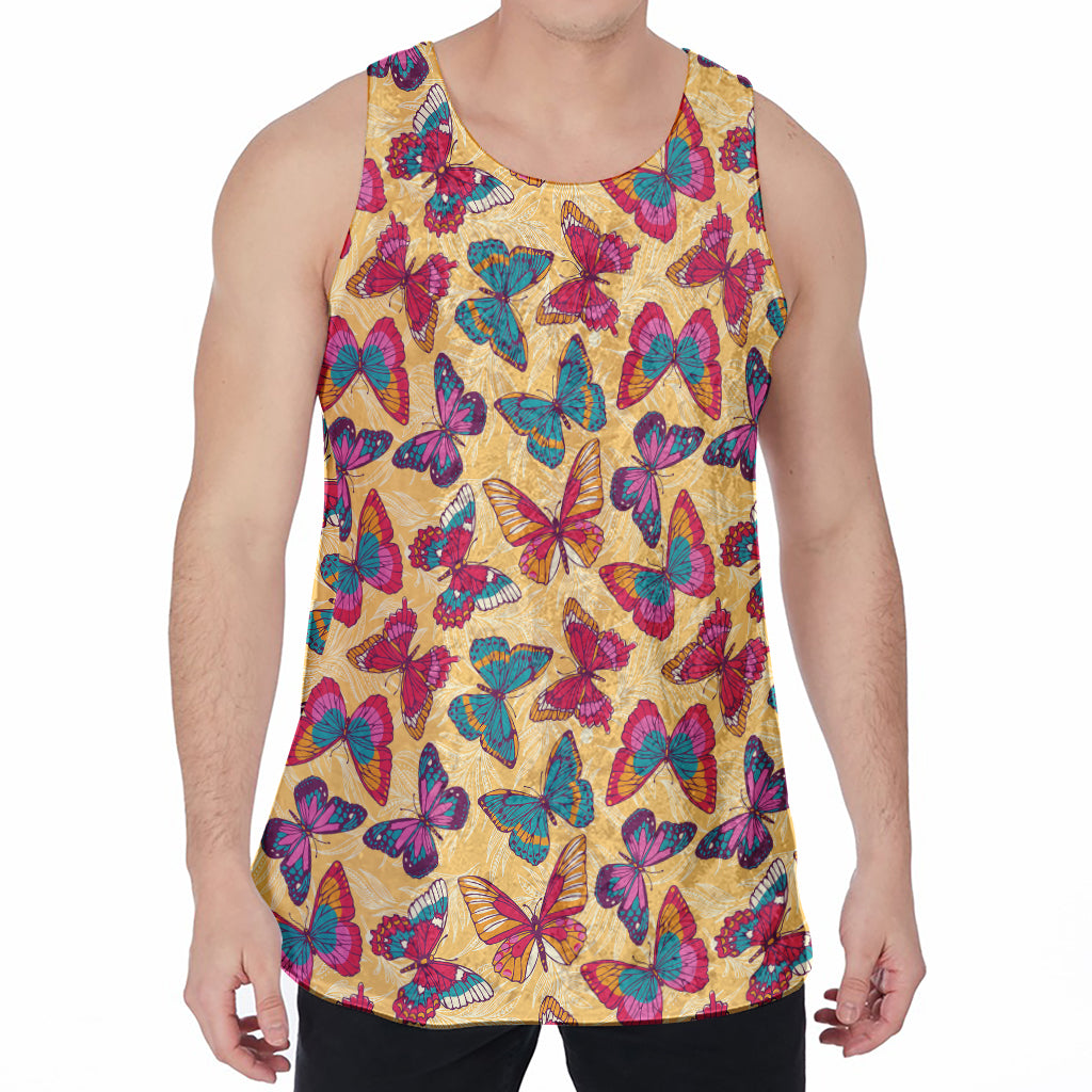 Retro Colorful Butterfly Pattern Print Men's Velvet Tank Top