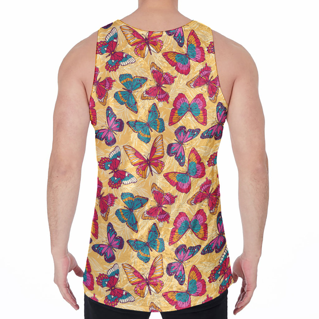 Retro Colorful Butterfly Pattern Print Men's Velvet Tank Top