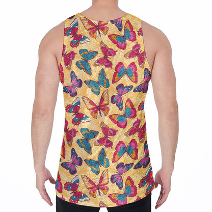 Retro Colorful Butterfly Pattern Print Men's Velvet Tank Top