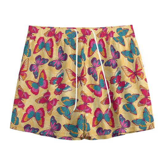 Retro Colorful Butterfly Pattern Print Mesh Shorts