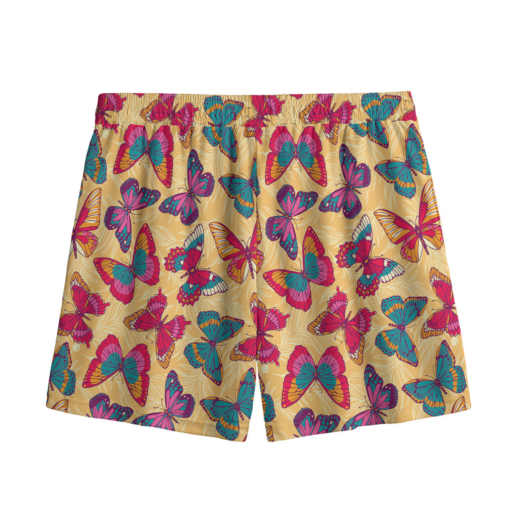 Retro Colorful Butterfly Pattern Print Mesh Shorts