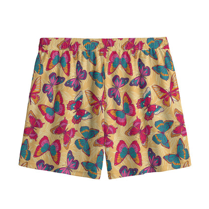 Retro Colorful Butterfly Pattern Print Mesh Shorts