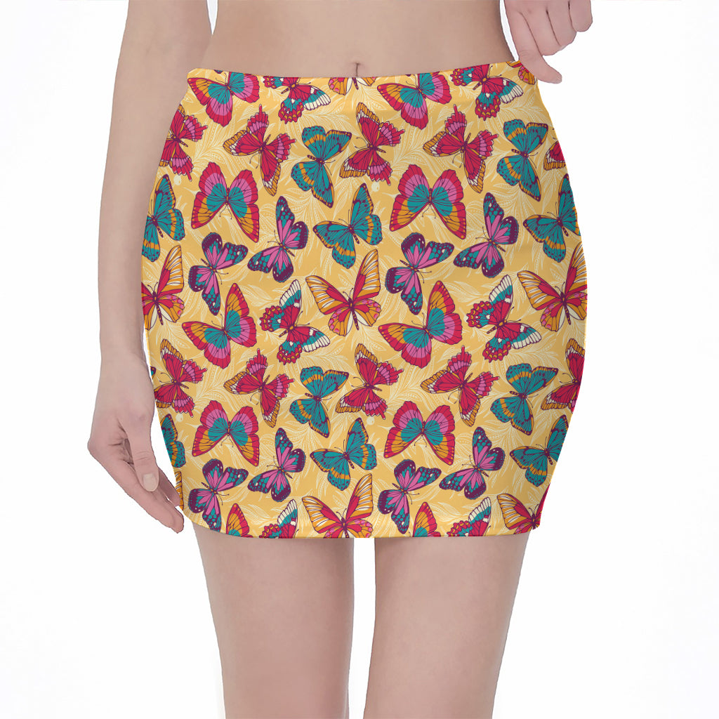 Retro Colorful Butterfly Pattern Print Pencil Mini Skirt