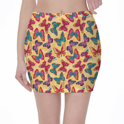 Retro Colorful Butterfly Pattern Print Pencil Mini Skirt