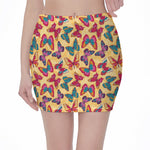 Retro Colorful Butterfly Pattern Print Pencil Mini Skirt
