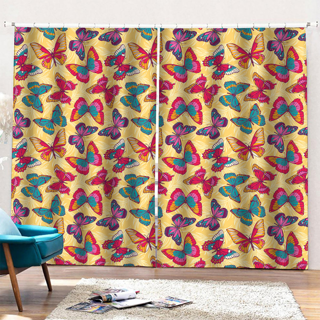 Retro Colorful Butterfly Pattern Print Pencil Pleat Curtains