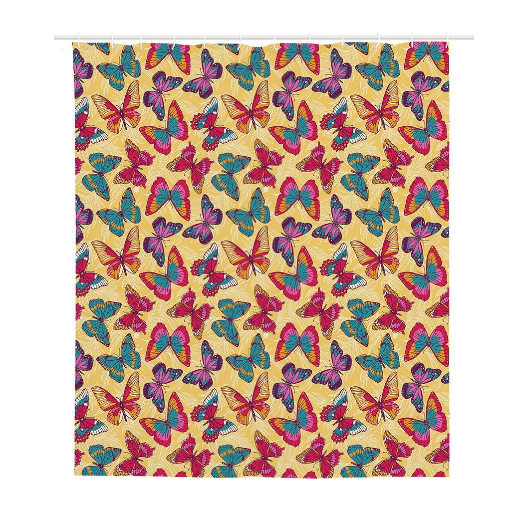 Retro Colorful Butterfly Pattern Print Polyester Shower Curtain