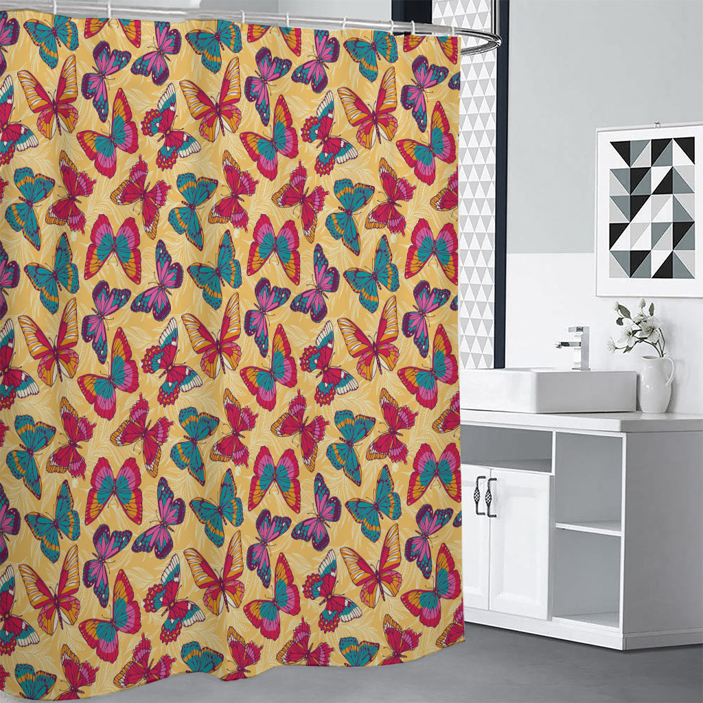 Retro Colorful Butterfly Pattern Print Premium Shower Curtain