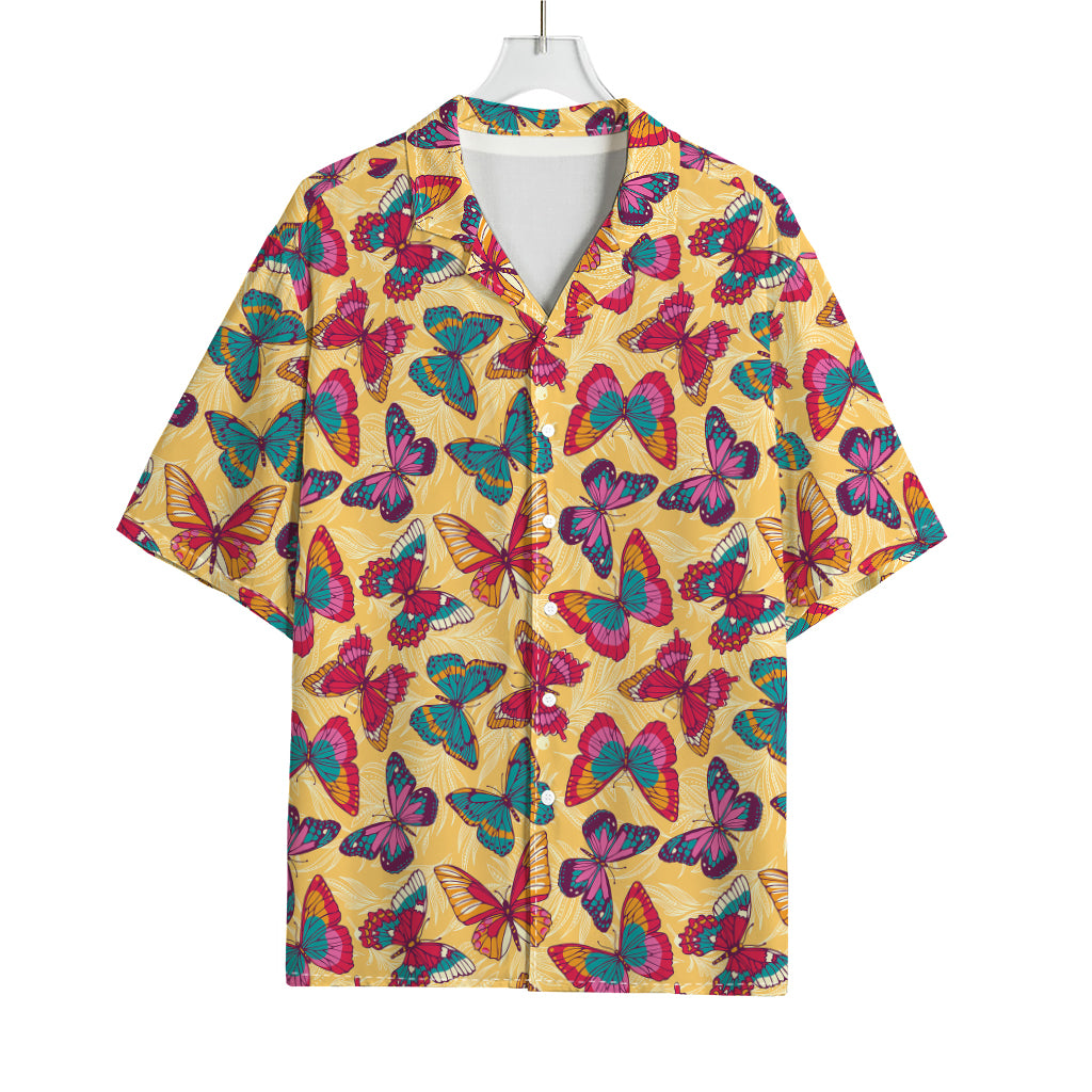 Retro Colorful Butterfly Pattern Print Rayon Hawaiian Shirt