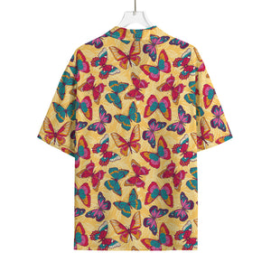 Retro Colorful Butterfly Pattern Print Rayon Hawaiian Shirt