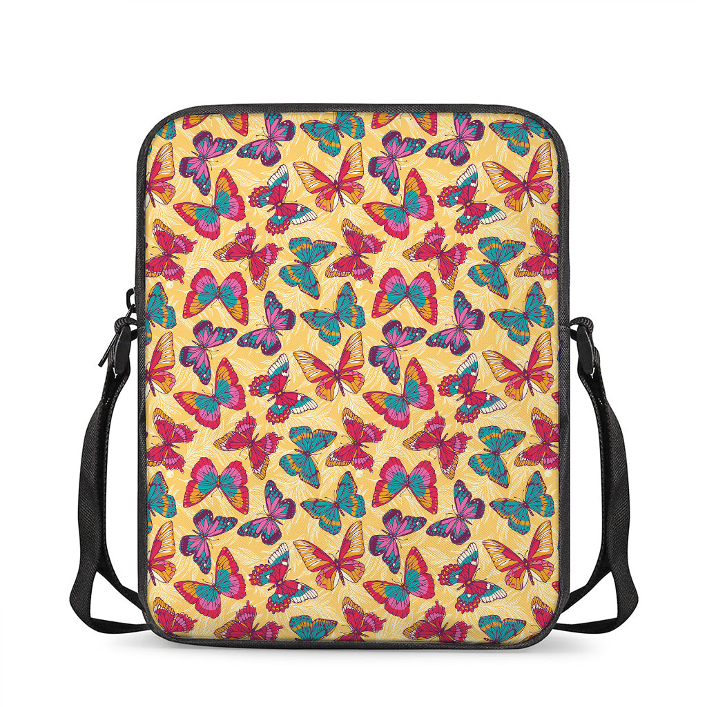Retro Colorful Butterfly Pattern Print Rectangular Crossbody Bag