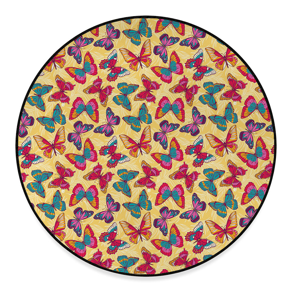 Retro Colorful Butterfly Pattern Print Round Floor Mat