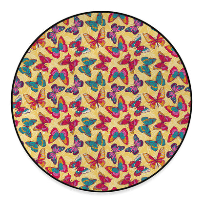 Retro Colorful Butterfly Pattern Print Round Floor Mat