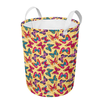 Retro Colorful Butterfly Pattern Print Round Laundry Basket
