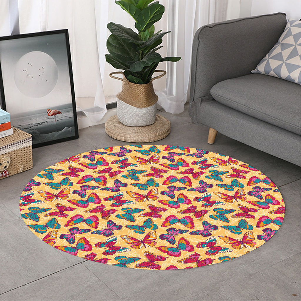 Retro Colorful Butterfly Pattern Print Round Rug