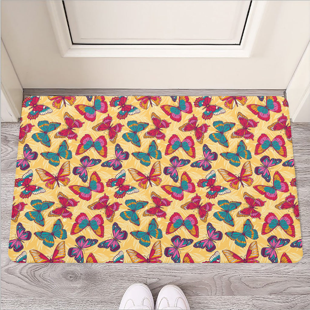 Retro Colorful Butterfly Pattern Print Rubber Doormat