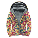 Retro Colorful Butterfly Pattern Print Sherpa Lined Zip Up Hoodie