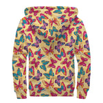 Retro Colorful Butterfly Pattern Print Sherpa Lined Zip Up Hoodie