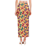 Retro Colorful Butterfly Pattern Print Side Slit Maxi Skirt