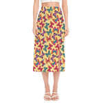 Retro Colorful Butterfly Pattern Print Side Slit Midi Skirt
