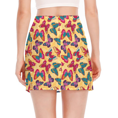 Retro Colorful Butterfly Pattern Print Side Slit Mini Skirt