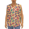 Retro Colorful Butterfly Pattern Print Sleeveless Baseball Jersey
