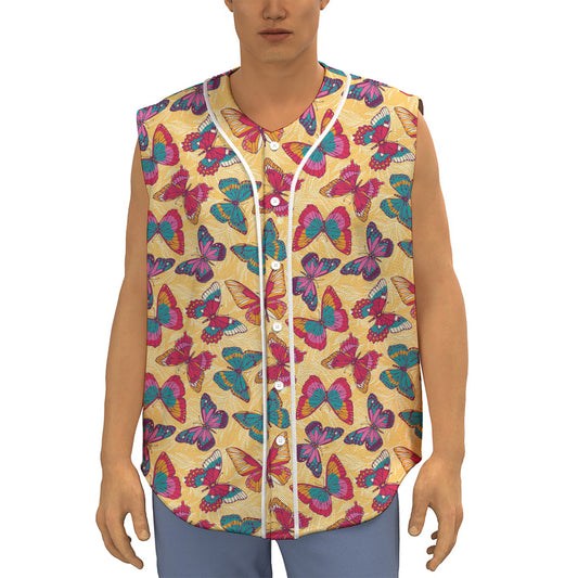 Retro Colorful Butterfly Pattern Print Sleeveless Baseball Jersey