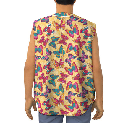 Retro Colorful Butterfly Pattern Print Sleeveless Baseball Jersey