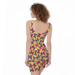 Retro Colorful Butterfly Pattern Print Sleeveless Bodycon Dress