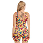 Retro Colorful Butterfly Pattern Print Sleeveless One Piece Swimsuit