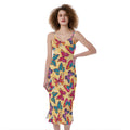 Retro Colorful Butterfly Pattern Print Slim Fit Midi Cami Dress