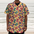 Retro Colorful Butterfly Pattern Print Textured Short Sleeve Shirt