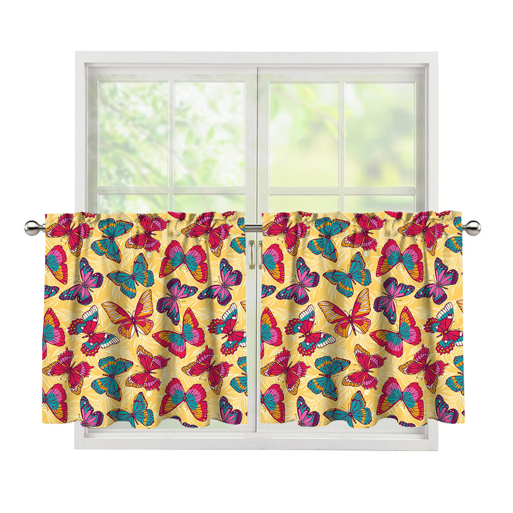 Retro Colorful Butterfly Pattern Print Tier Curtains