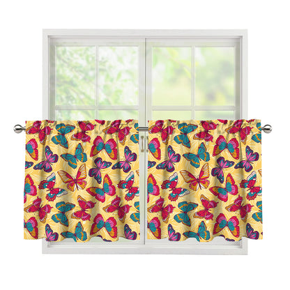 Retro Colorful Butterfly Pattern Print Tier Curtains