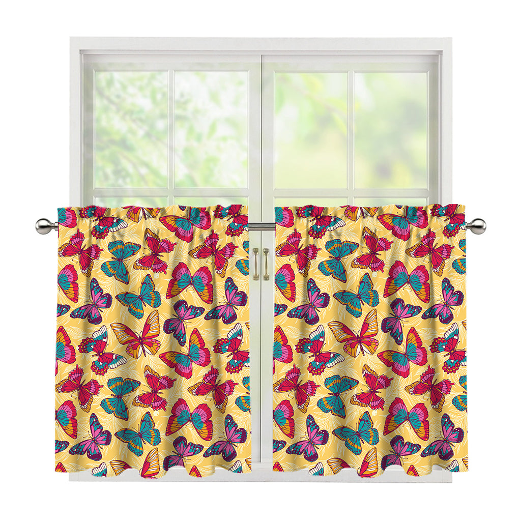 Retro Colorful Butterfly Pattern Print Tier Curtains