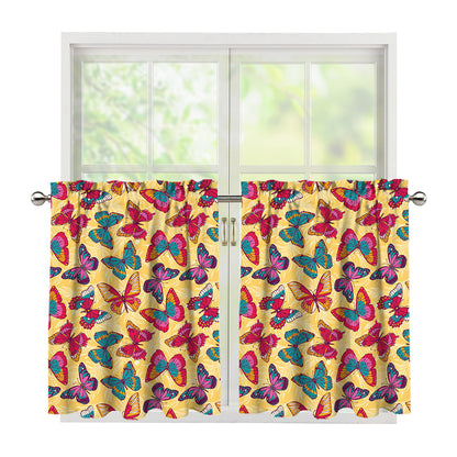 Retro Colorful Butterfly Pattern Print Tier Curtains