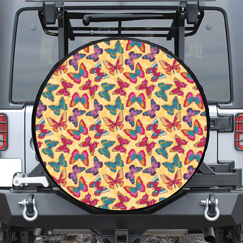 Retro Colorful Butterfly Pattern Print Tire Cover