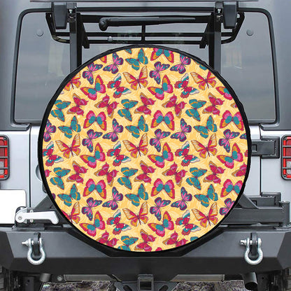 Retro Colorful Butterfly Pattern Print Tire Cover