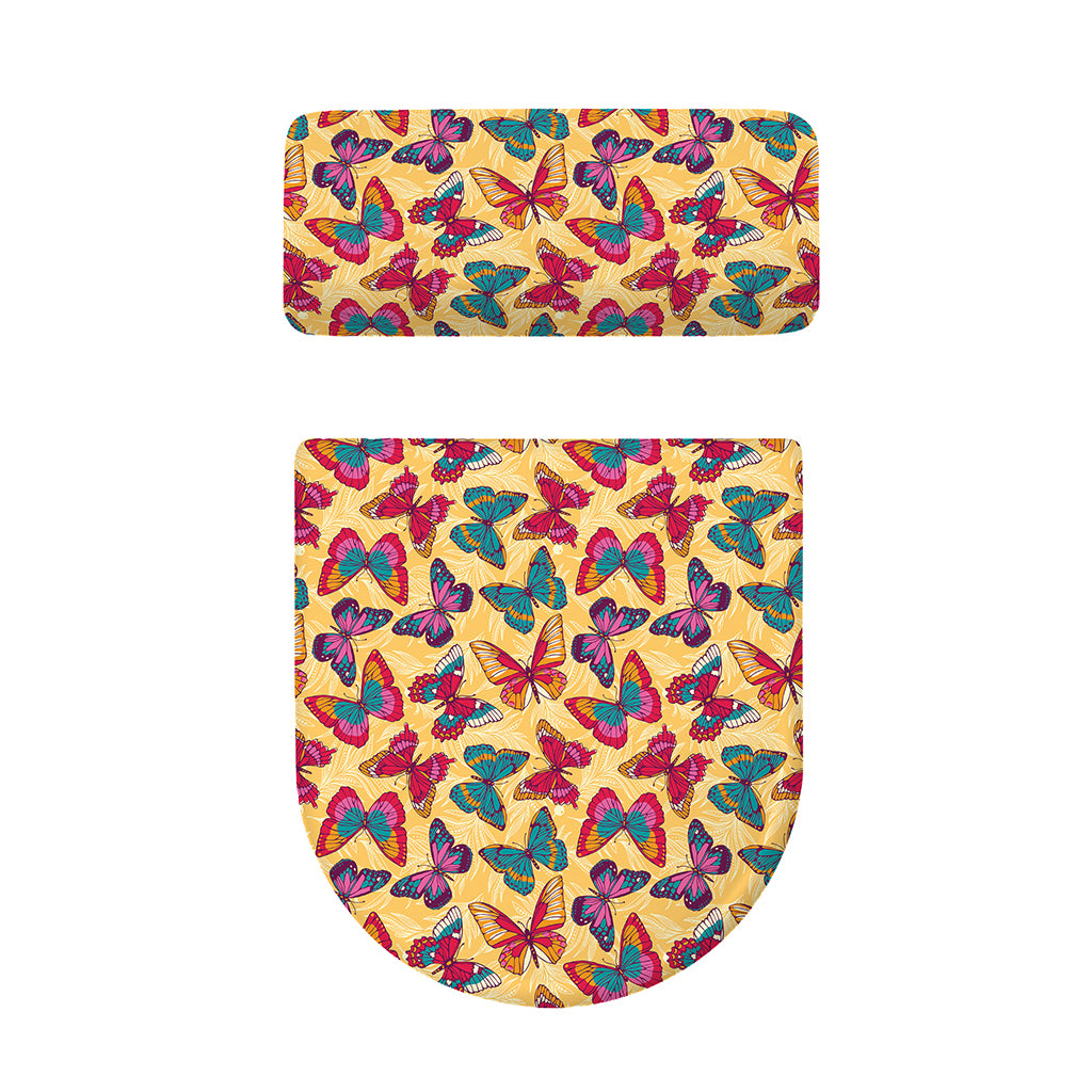 Retro Colorful Butterfly Pattern Print Toilet Lid And Tank Cover Set