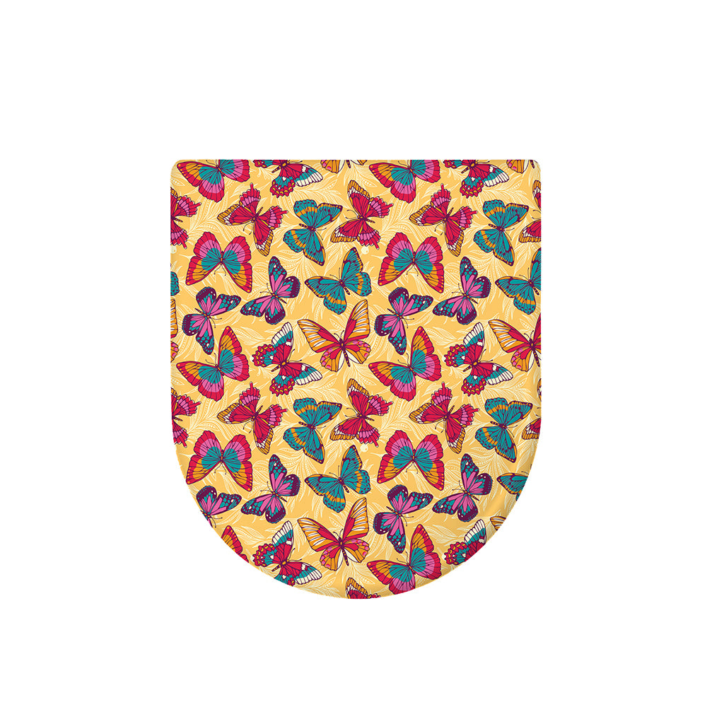 Retro Colorful Butterfly Pattern Print Toilet Lid Cover