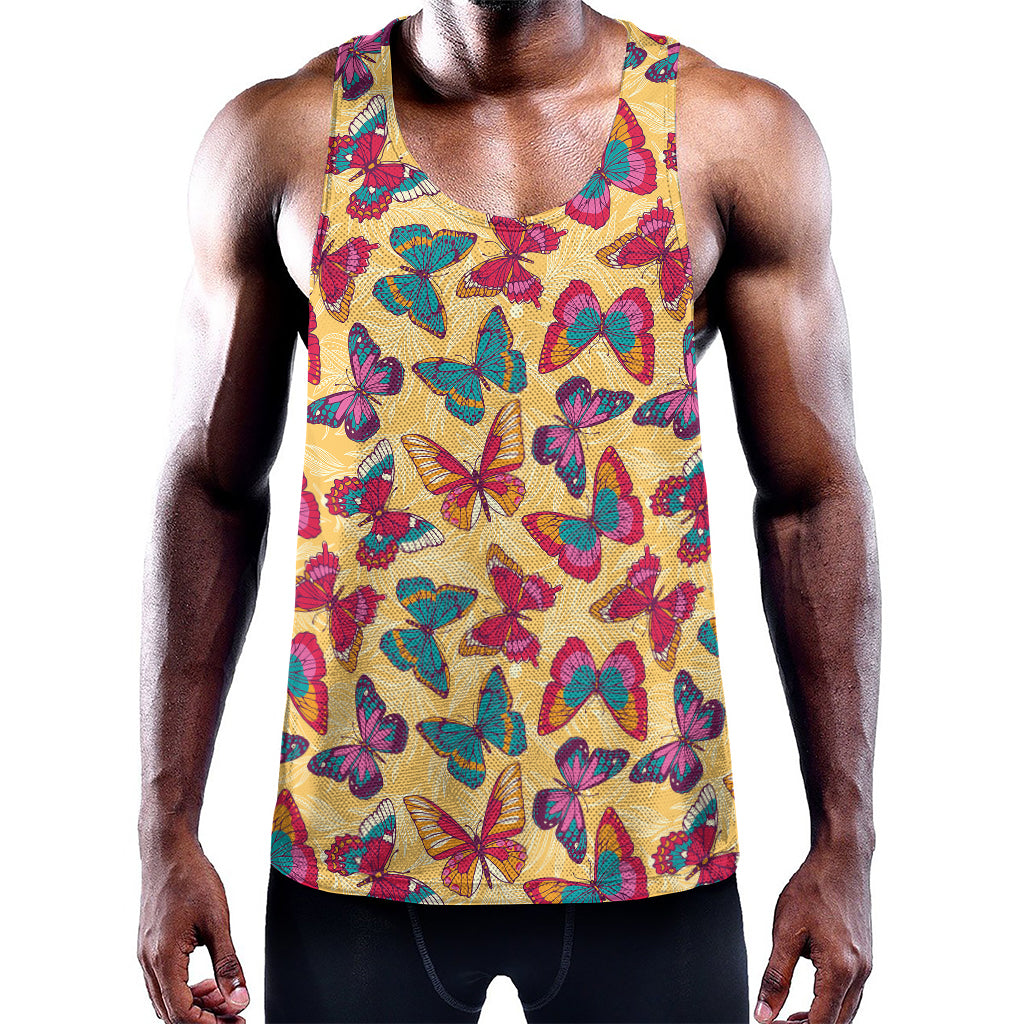 Retro Colorful Butterfly Pattern Print Training Tank Top