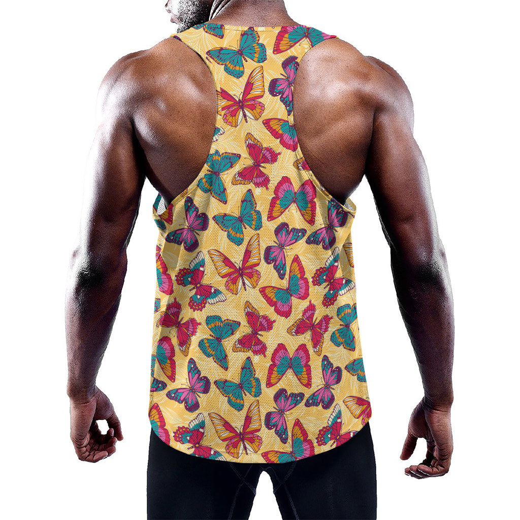 Retro Colorful Butterfly Pattern Print Training Tank Top