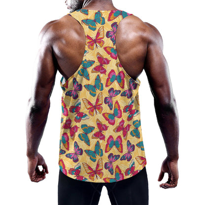 Retro Colorful Butterfly Pattern Print Training Tank Top