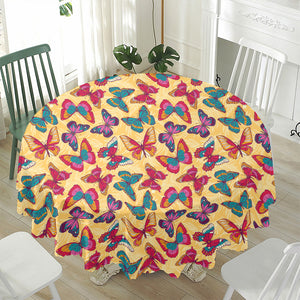 Retro Colorful Butterfly Pattern Print Waterproof Round Tablecloth