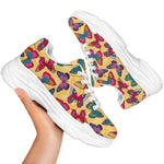 Retro Colorful Butterfly Pattern Print White Chunky Shoes