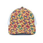 Retro Colorful Butterfly Pattern Print White Mesh Trucker Cap