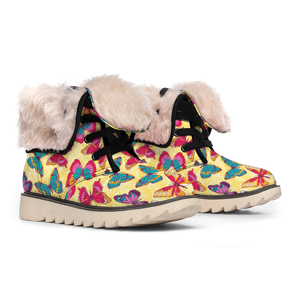 Retro Colorful Butterfly Pattern Print Winter Boots