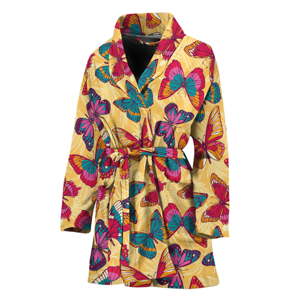 Retro Colorful Butterfly Pattern Print Women's Bathrobe