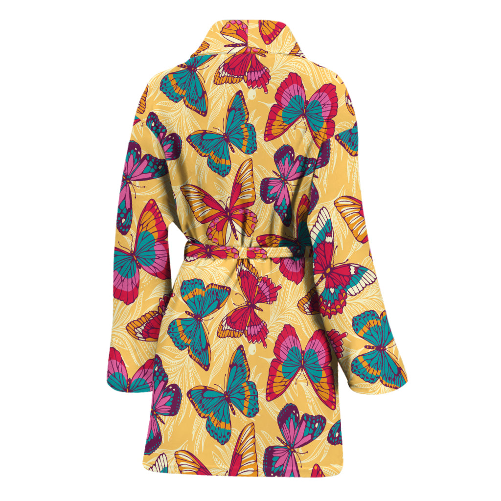 Retro Colorful Butterfly Pattern Print Women's Bathrobe